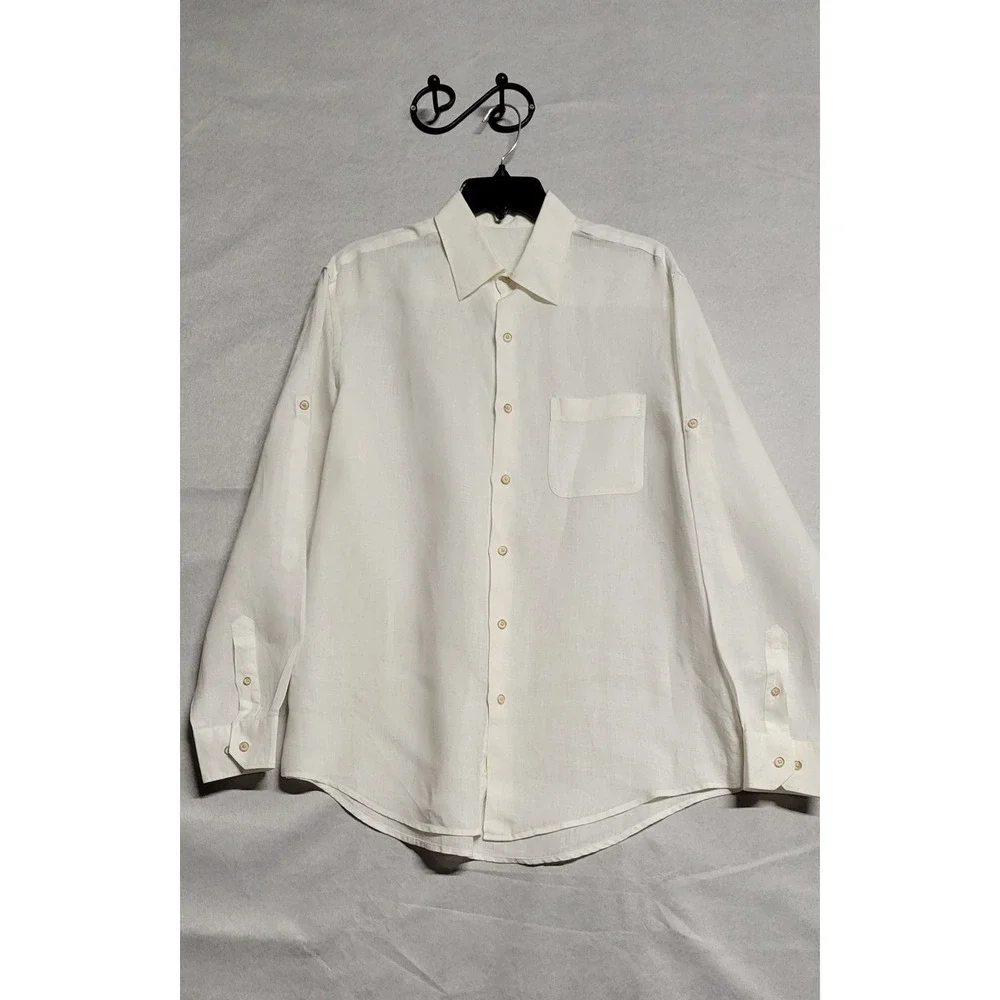 White Ls Button Up Polo Ralph Lauren Cotton Dress Shirt Size M